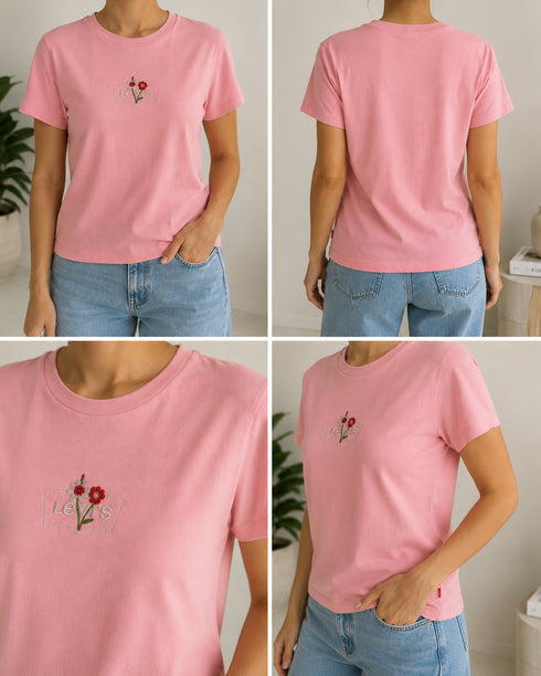 Levi’s Damen T-Shirt Rosa mit gesticktem Blumenlogo