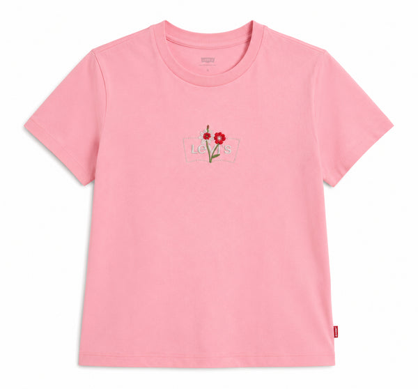Levi’s Damen T-Shirt Rosa mit gesticktem Blumenlogo