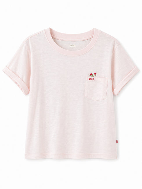 Levi’s Damen T-Shirt mit Brusttasche & Blumenstickerei