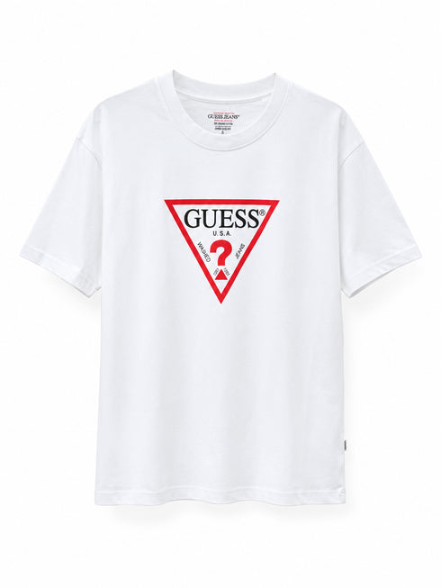 GUESS Jeans Oversized T-Shirt Weiß mit ikonischem Triangle Logo – Herren